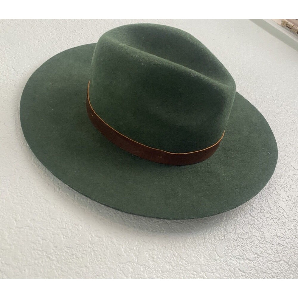 Boho Olive Green Wool Fedora Hat Wyeth Anthropologie Wide Brim Rancher Festival